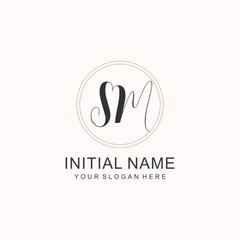 Initial SM beauty monogram and elegant logo design, handwriting logo of initial signature, wedding, fashion, floral