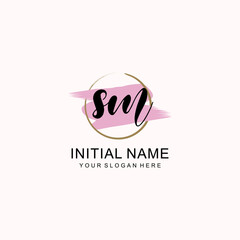 Initial SM beauty monogram, handwriting logo of initial signature, wedding, fashion, floral and botanical logo concept design.