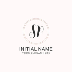 Initial SP beauty monogram and elegant logo design, handwriting logo of initial signature, wedding, fashion, floral