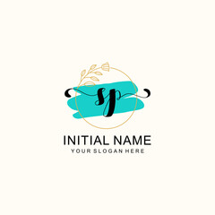 Initial SP beauty monogram, handwriting logo of initial signature, wedding, fashion, floral and botanical logo concept design.