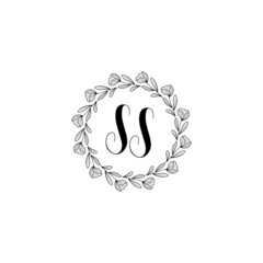 Initial SS beauty monogram and elegant logo design, handwriting logo of initial signature, wedding, fashion, floral