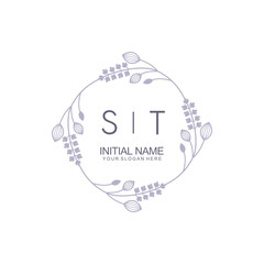 Initial ST beauty monogram and elegant logo design, handwriting logo of initial signature, wedding, fashion, floral