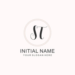 Initial ST beauty monogram and elegant logo design, handwriting logo of initial signature, wedding, fashion, floral