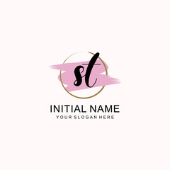 Initial ST beauty monogram, handwriting logo of initial signature, wedding, fashion, floral and botanical logo concept design.