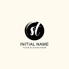 Initial ST beauty monogram, handwriting logo of initial signature, wedding, fashion, floral and botanical logo concept design.