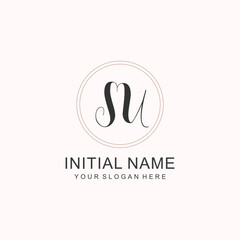 Initial SU beauty monogram and elegant logo design, handwriting logo of initial signature, wedding, fashion, floral