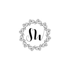 Initial SW beauty monogram and elegant logo design, handwriting logo of initial signature, wedding, fashion, floral