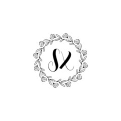 Initial SX beauty monogram and elegant logo design, handwriting logo of initial signature, wedding, fashion, floral