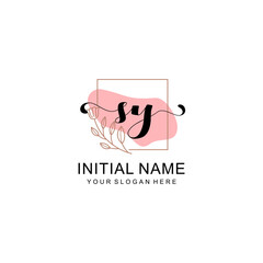 Initial SY beauty monogram, handwriting logo of initial signature, wedding, fashion, floral and botanical logo concept design.