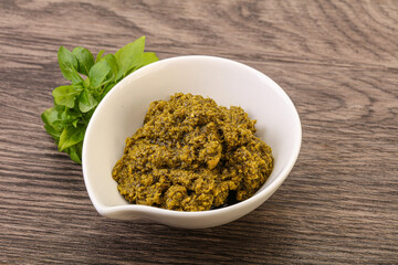Green sauce pesto with basil