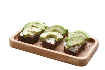 sandwiches with avocado and cottage cheese on a white background