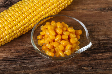 Sweet yellow corn in the bowl