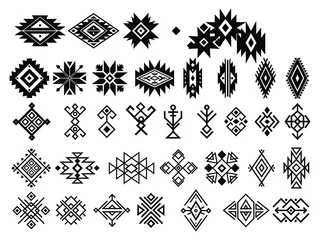 Wall murals Boho Style Set of ethnic motif. Collection of geometric ethnic elements. Ethnic ornaments. Aztec signs. Vector illustration in boho style on a white background.
