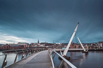 suspension bridge over the river Foyle of Londonderry, Peace Bridge, Northern Ireland, UK