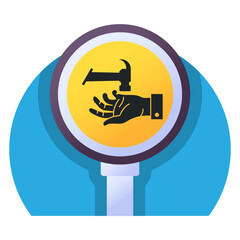 Hand Hazard Concept, Hammer with Hand Vector Icon Design, Modern traffic guide warning sign, Regulatory and recognisable symbol, Mandatory Road signage stock illustration