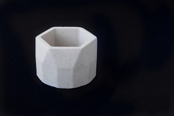 Small Gray Hand made Modern Cement Concrete Pot can be Planted a Cactus on black background Dedicated for Garden rooms, Greenhouse Environments, Secret Gardens and Modern Gardening