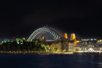 Fototapeta na wymiar Sydney Harbour Bridge illuminating the night sky NSW Australia 