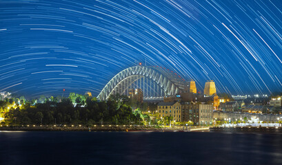 Startrails  Star trails Sydney Harbour Bridge star trails in the night sky NSW Australia 