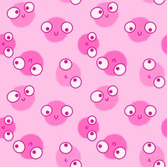 Kids seamless fluffy circle eyes cartoon bolls pattern for fabrics and textiles and linens and wrapping paper