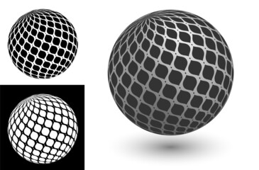 decorative sphere with Oriental ornament  with diamonds and dots. Design element for banner decoration. Easy to edit color. Isolated black and white vector