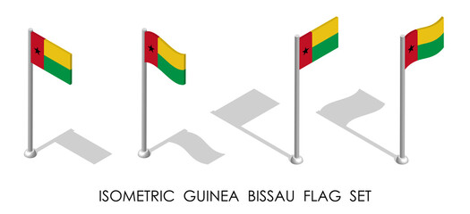 isometric flag of Guinea Bissau in static position and in motion on flagpole. 3d vector