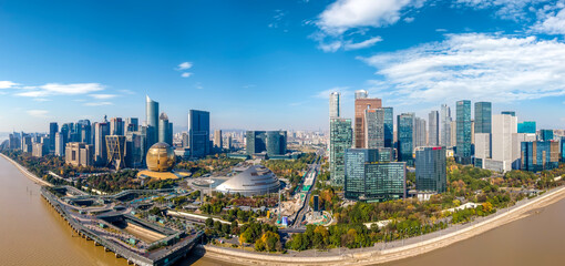Fototapeta na wymiar Aerial photography of modern urban landscape of Hangzhou, China