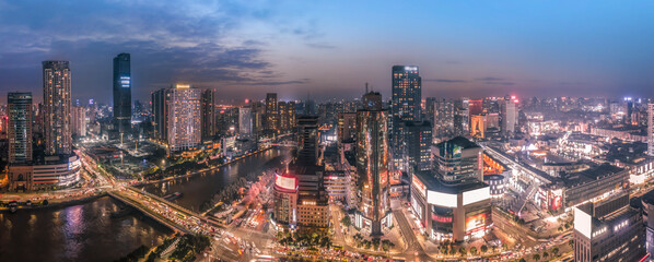 Aerial photography China Ningbo modern city landscape night view - obrazy, fototapety, plakaty