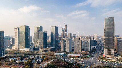 Aerial photography of modern urban landscape of Jinan, China