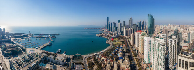 Obraz na płótnie Canvas Aerial photography of modern city scenery of Qingdao, China