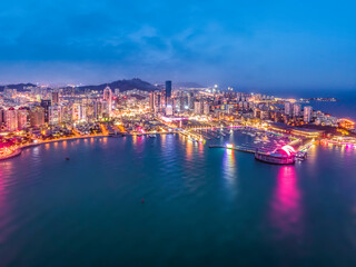 Fototapeta na wymiar Aerial photography night view of modern city buildings in Qingdao, China