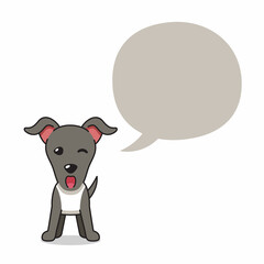 Cartoon character greyhound dog with speech bubble for design.