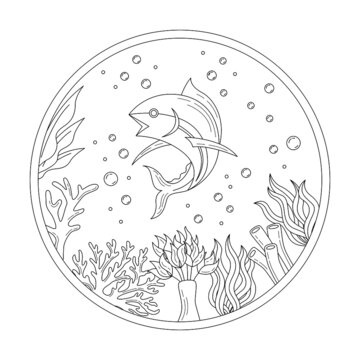 recommend clip art: life under the sea illustration in outline or doodle style