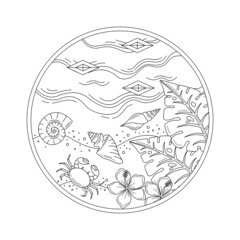 at the beach illustration in outline or doodle style