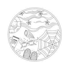 at the beach illustration in outline or doodle style