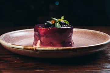 Italian dessert - panna cotta with blueberries and mint