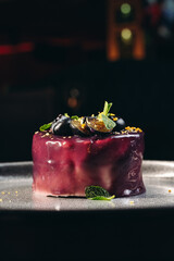 Italian dessert - panna cotta with blueberries and mint
