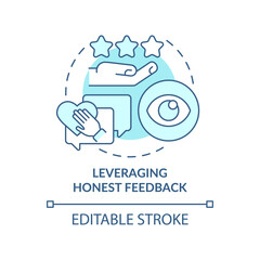Leveraging honest feedback turquoise concept icon. Business transparency abstract idea thin line illustration. Isolated outline drawing. Editable stroke. Roboto-Medium, Myriad Pro-Bold fonts used