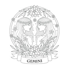 gemini horoscope illustration with outline or doodle style