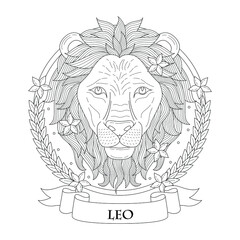 leo horoscope illustration with outline or doodle style
