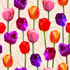 Fototapeta na wymiar Tulip colored floral vector seamless pattern