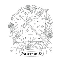 sagittarius horoscope illustration with outline or doodle style