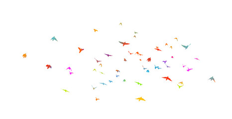 Multi-colored birds. A flock of flying rainbow birds. Vector illustration