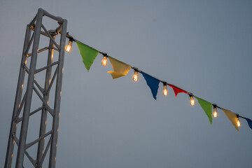 steel construction and colorful flags