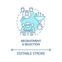 Recruitment and selection turquoise concept icon. Checking candidates. HR abstract idea thin line illustration. Isolated outline drawing. Editable stroke. Roboto-Medium, Myriad Pro-Bold fonts used