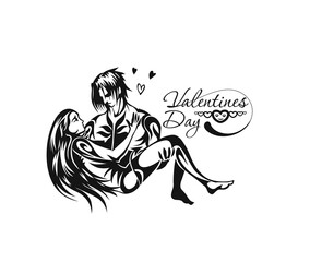 Romantic lovers for Valentine's Day, Cartoon Hand Drawn Sketch Vector Background.