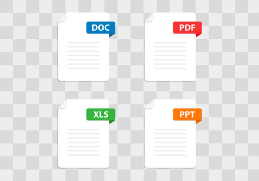 Document file icons . DOC, PDF, XLS,PPT  . Vector Illustration