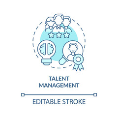 Fototapeta premium Talent management turquoise concept icon. Attract and hire top experts. HR abstract idea thin line illustration. Isolated outline drawing. Editable stroke. Roboto-Medium, Myriad Pro-Bold fonts used