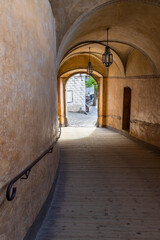 Public passage through castle in Cesky Krumlov