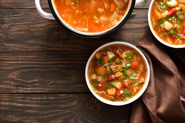 Cabbage soup in bowl