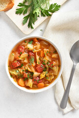 Cabbage soup in bowl
